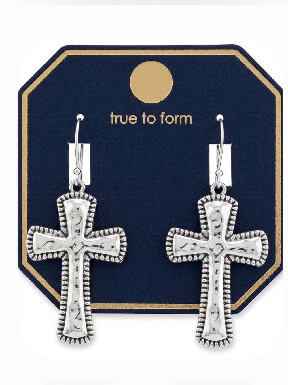 NWT ⚜️🩶⚜️ True to Form Silver Tone Textured Cross Drop Earrings